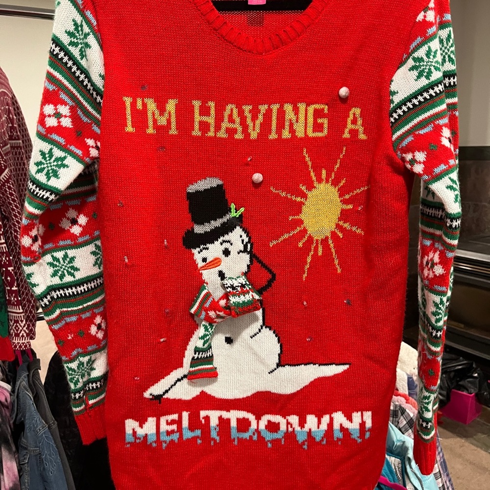 “I’m Having A Meltdown” Snowman Ugly Christmas Sweater - Holiday Red and Green